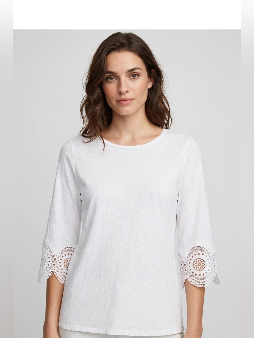 LOFT White Crochet Bell-Sleeve Cotton Tunic
